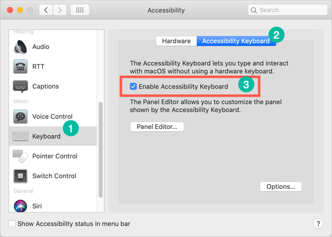 Enable Accessibility Keyboard in Mac