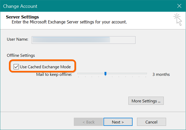 Enable Cached Exchange Mode Option