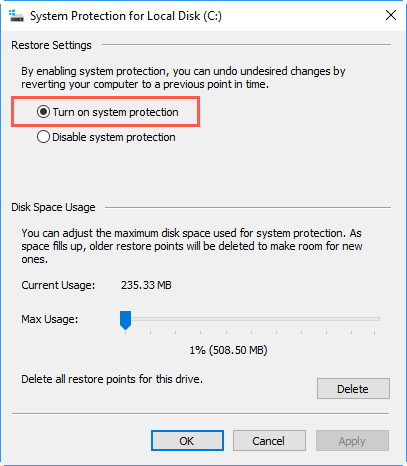 Enable System Protection