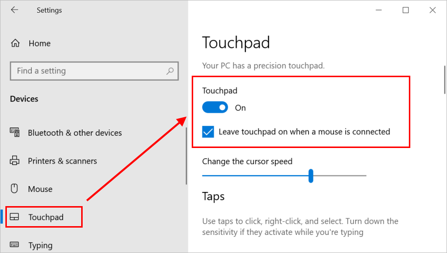 Enable Touchpad in Windows 10