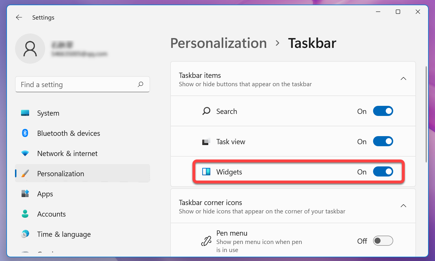 Enable Widgets in Taskbar