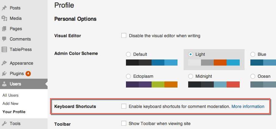 Enable WordPress Keyboard Shortcuts for Comments