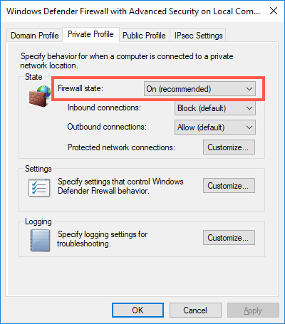 Enable or Disable Firewall from Profile