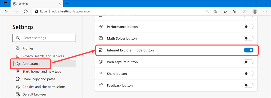 Enable or Disable IE Mode Button