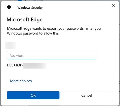 Enter Admin Password to Export Passwords