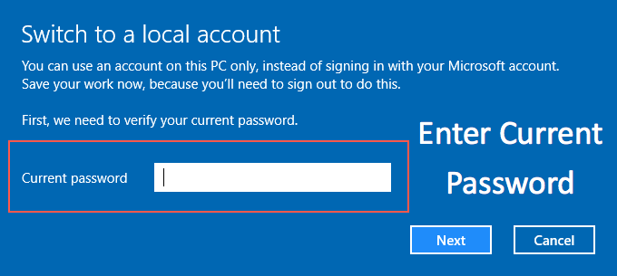 Enter Password to Switch to Local Account