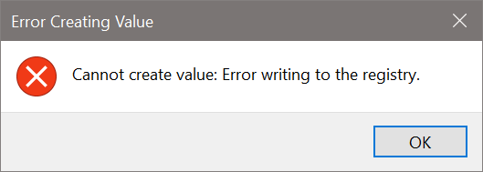 Error Writing to Registry in Windows 10