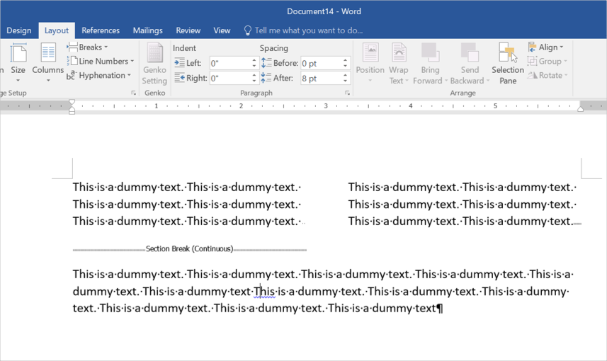 Exiting Column Layout in Word