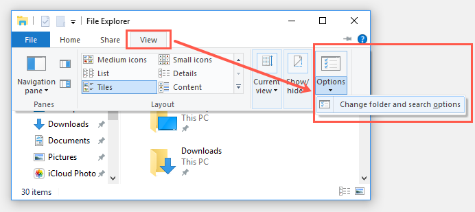 File Explorer Search Options