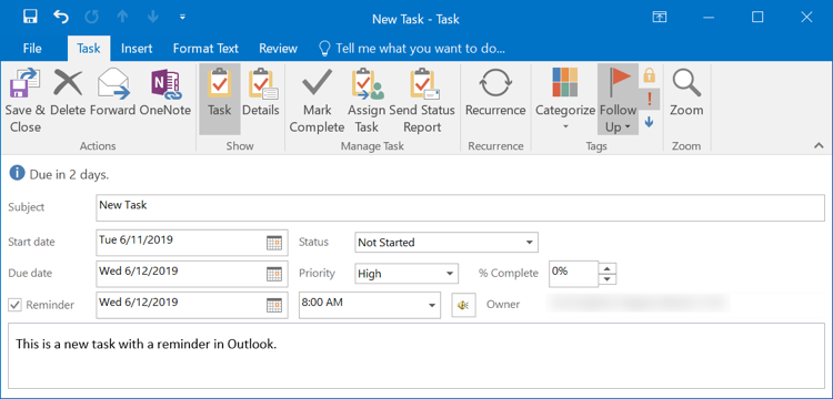 Filling Tasks Details in Outlook