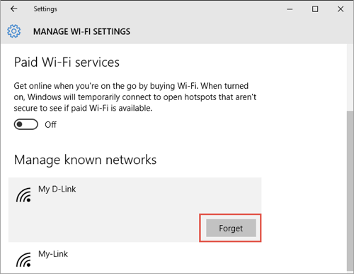 Forget WiFi Network in Windows 10