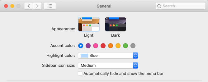 General Settings with Accent Colors in Mac