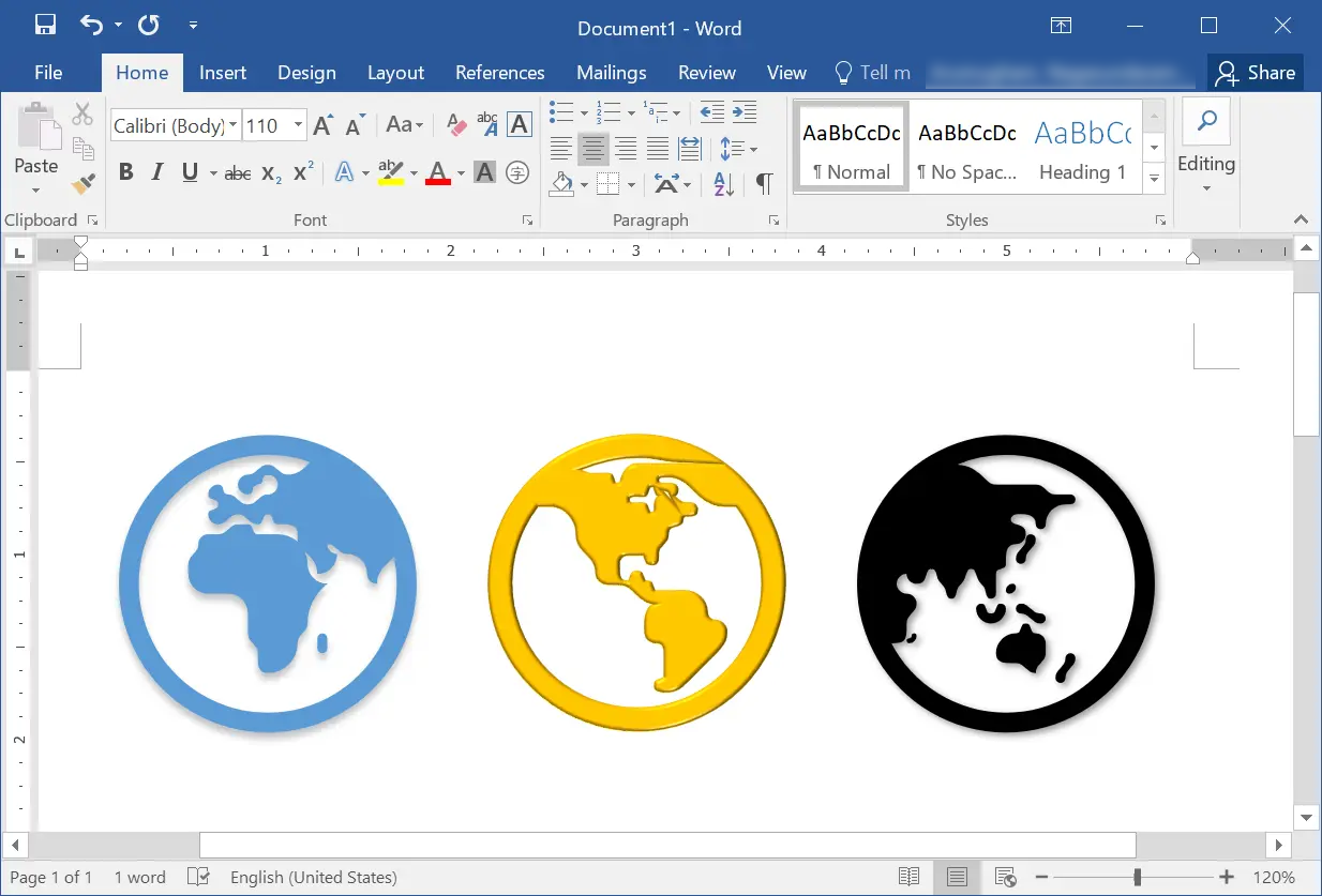 Globe Emoji in Windows Word
