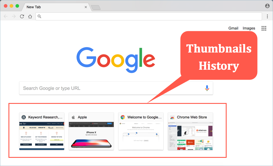 Google Chrome Thumbnails History on New Tab Page