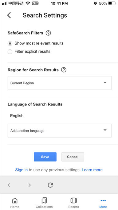 Google SafeSearch Settings in Mobile