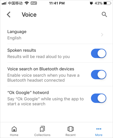 Google Voice Search Settings in Mobile