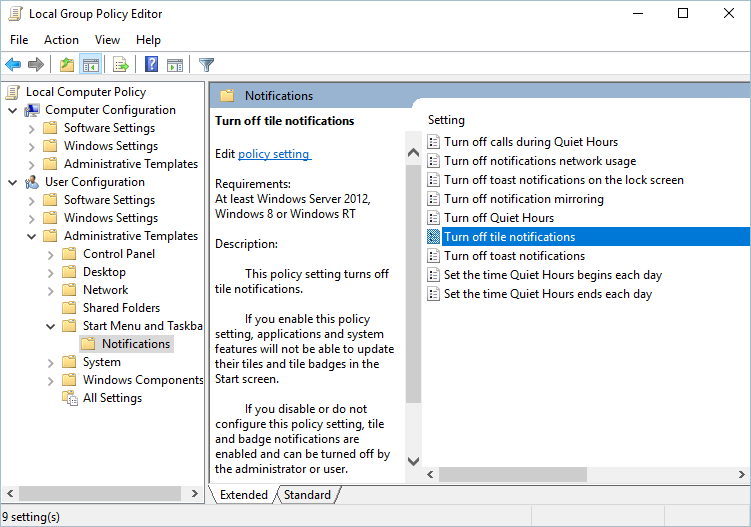 Group Policy Editor Path For Live Notifications