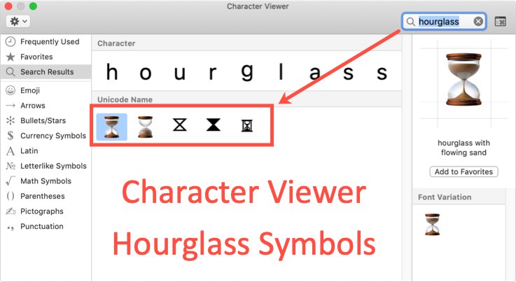 Hourglass Symbol in Mac Character Viewer