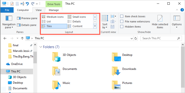 Change Layout in File Explorer