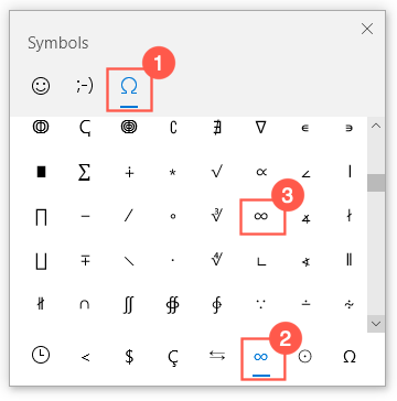 Infinity Symbol in Emoji Panel