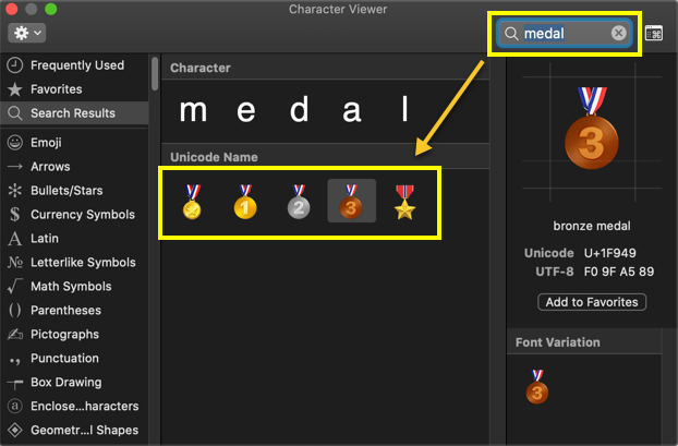 Insert Award Medal Emoji in Mac