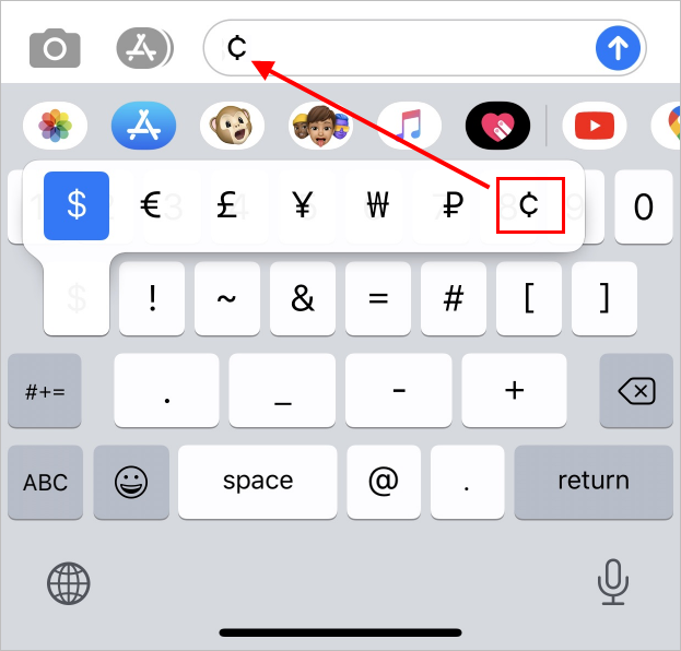 Insert Cent Symbol in iPhone
