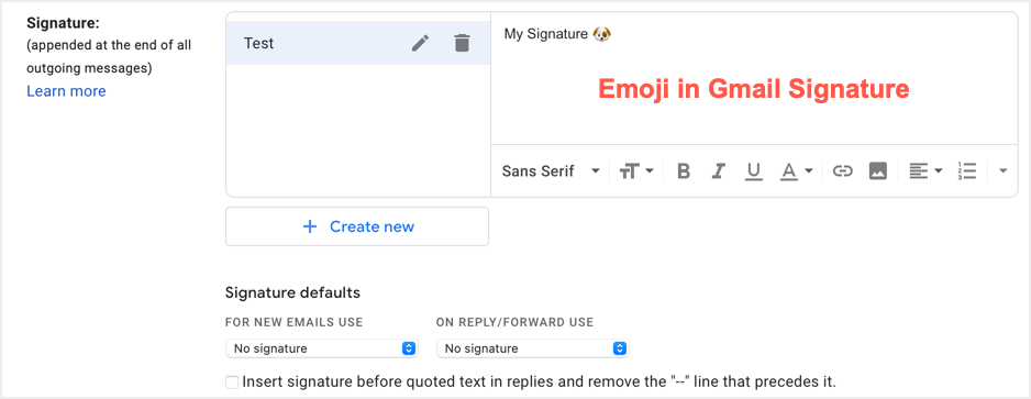Insert Emoji in Gmail Signature