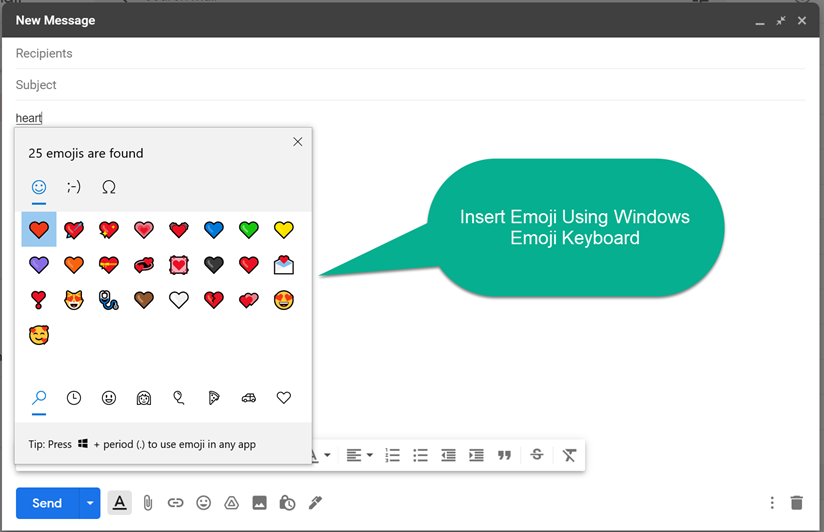 Insert Emoji in Gmail Windows