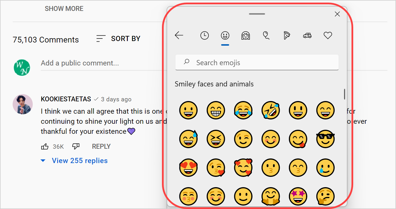 Insert Emoji in Windows YouTube Comments