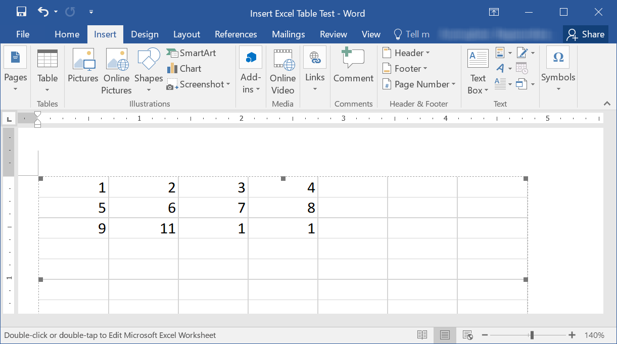 Insert Empty Excel Sheet in Word