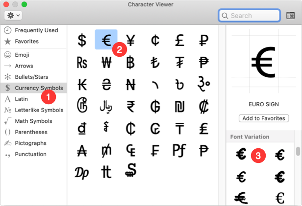 Insert Euro Symbol from Mac Character Viewer