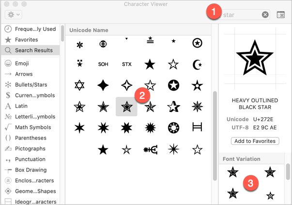 Insert Star Symbols in Mac