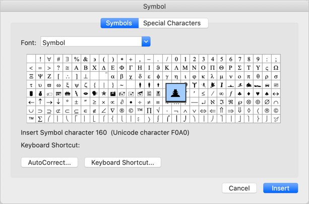 Insert Symbols in Mac Word Office 365