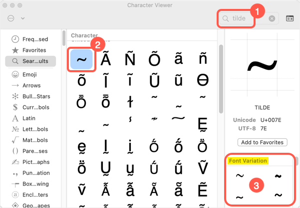 Insert Tilde in Mac with Character Viewer