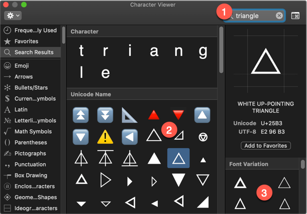 Insert Triangle Symbols in Mac