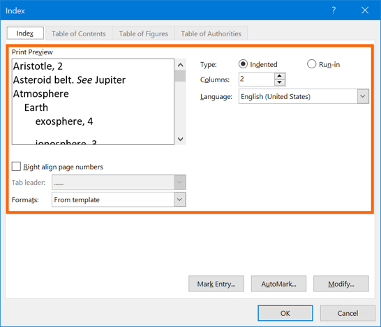 Inserting Index Terms in Word