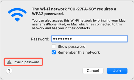 Invalid Password Prompt
