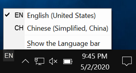 Language Bar in Windows 10
