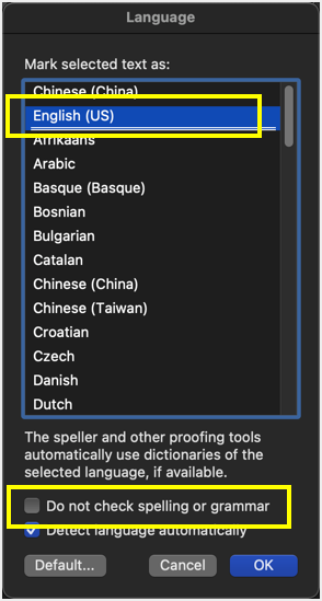 Language Check in Word Mac