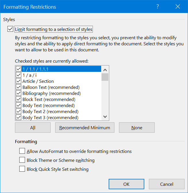 Limiting Formatting Styles