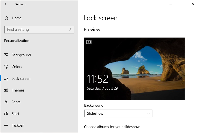 Lock Screen Settings in Windows