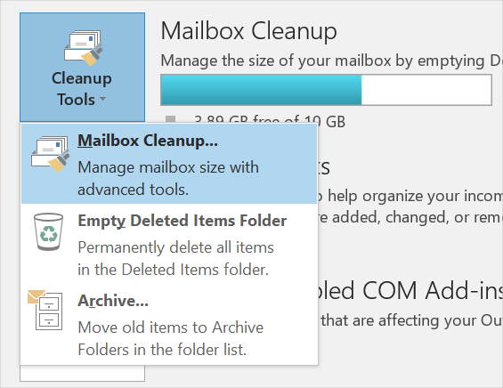 Mailbox Cleanup in Outlook