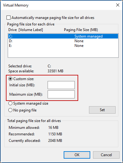 Manage Paging File Size in Windows 10