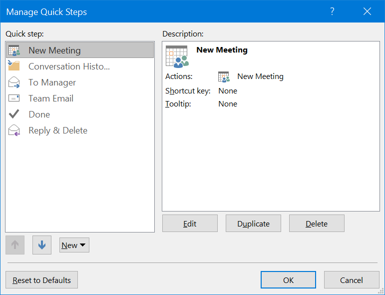 Manage Quick Steps in Outlook