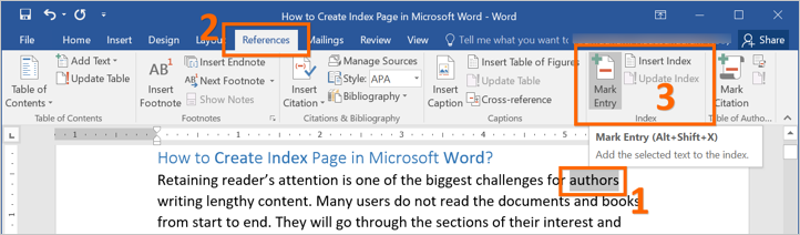 Mark Index Entry in Word