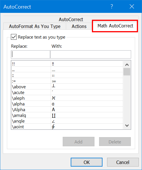 Math AutoCorrect in Excel