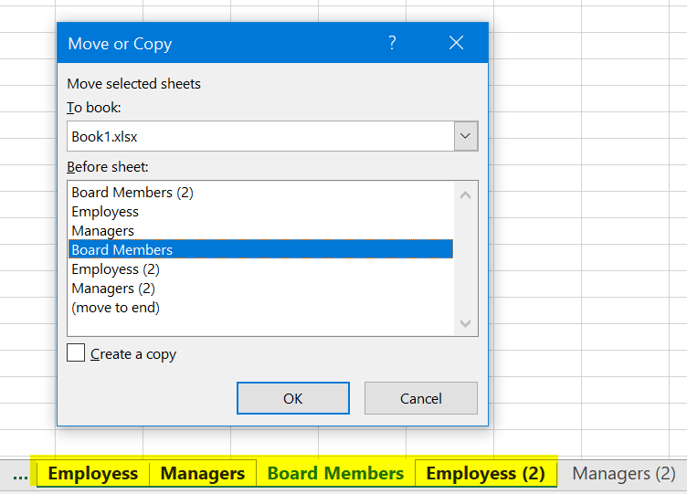 Move or Copy Worksheet in Excel