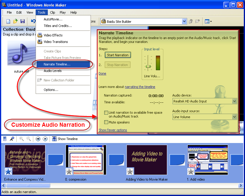 Narrate your Video in Windows Movie Maker