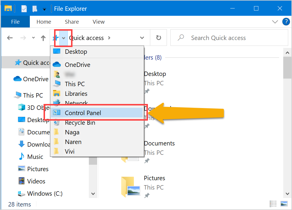 Open Control Panel from File Explorer