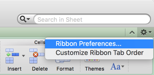 Open Ribbon Preferences in Mac Excel